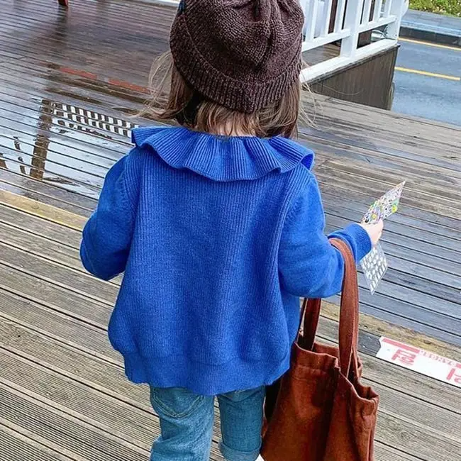 Girls Sweet Ruffled Solid Color Single-Breasted Knit Coat