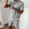 Men Basic Short Sleeve Round Neck Plaid T-Shirt And Shorts Two-Piece Set