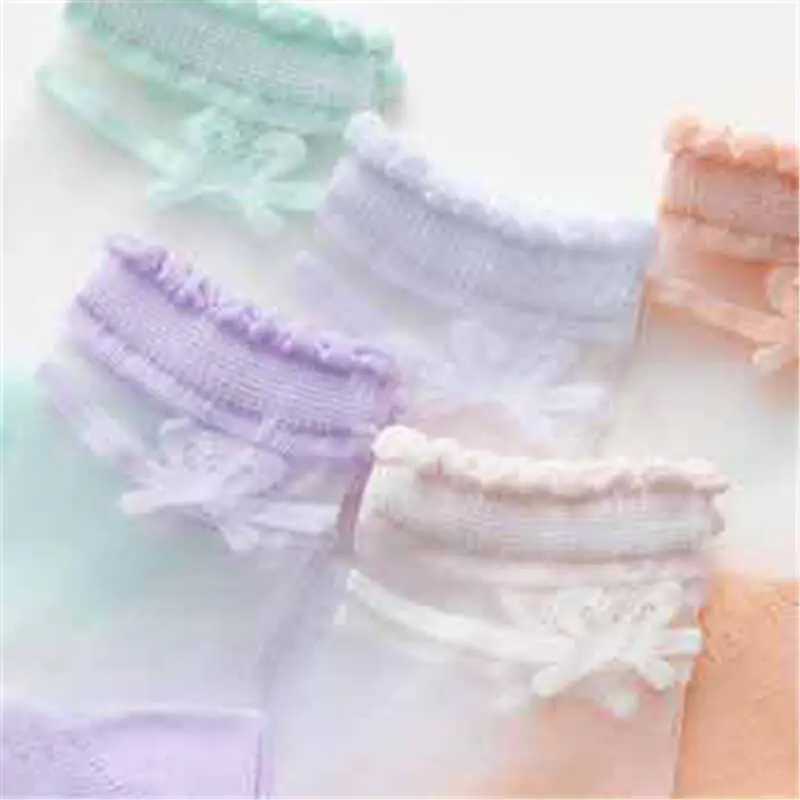 Girls Simple Transparent Lace Breathable Socks Set