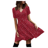 Women Fashion Elegant Tiny Flower Printing V Neck Short Sleeve Dress