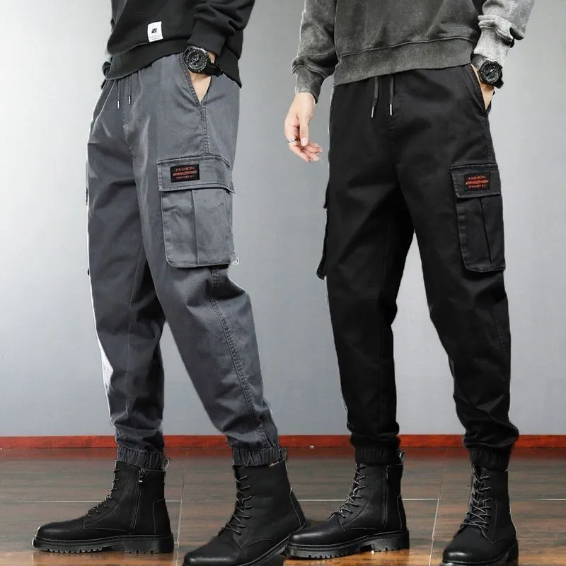 Men Fashion Casual Versatil Solid Color Multi Pocket Cargo Jogger Pants