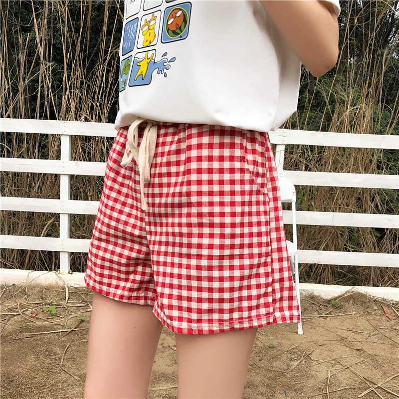 2 Pieces  Women'S Fashion Casual Plaid Loose Shorts