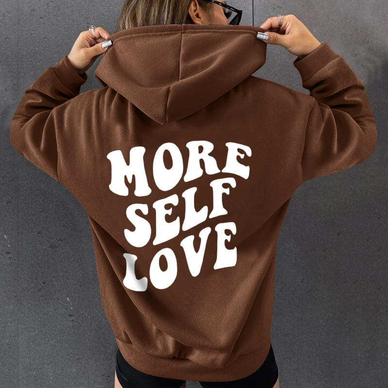 Women Slogan Letter Letter Back Print Long Sleeve Basic Hoodie