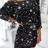 Winter Women Fashion Sexy Christmas Snowflake Elk Star Print Slant Shoulder Long Sleeve Dress