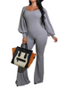 Women Solid Color Square Neck Long Sleeve Lantern Sleeve Wide Leg Casual Jumpsuit