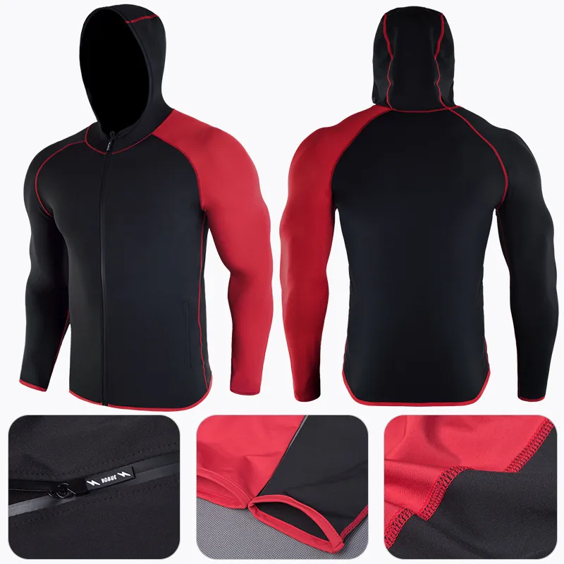 Men Casual Color-Block Hooded High Elastic Quick-Drying Sports Jacket