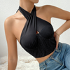 Women Irregular Sexy Hollow Lace-Up Halter Neck Sleeveless Cropped Tops Corset