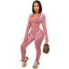 Women Fashion Casual Athleisure Stripe Mesh Patchwork Long Sleeve Zipper Top And Skinny Pants Sports Set