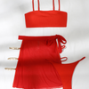 Women'S Sexy Solid Color Mesh Swimsuit Three-Piece Set