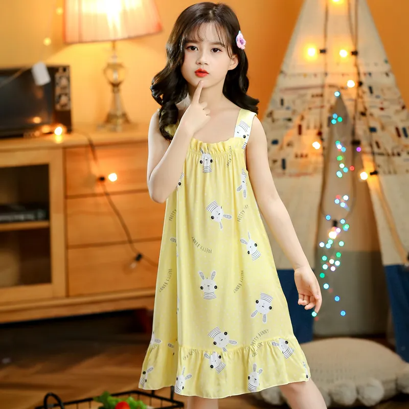 Children Kids Baby Fashion Girls Casual Basic Sleeveless Multicolor Print Suspender Nightdress