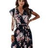 Women Fashion Ruffled Short-Sleeved V-Neck Printing Dress