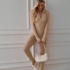Women Athleisure Solid Color Stand Collar Zipper Long Sleeve Slim Fit Sports Jumpsuit