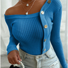 Women Fashion Irregular Buttoned Long Sleeve Knitted Top