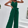 Women Solid Color Halterneck Strappy Jumpsuit