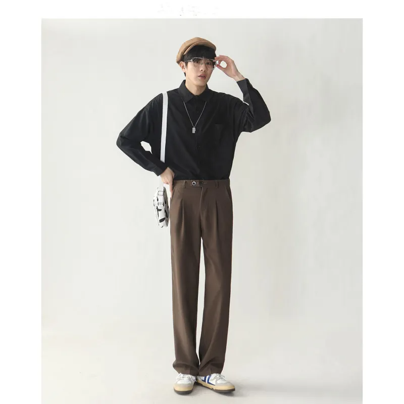 Men'S Casual Solid Color Drape Loose Straight Trousers