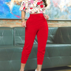 Women Fashion Elegant Flare Short Sleeve Blouse And Pants Solid Color Office Chic Set