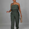 Women Wrap Chest Belt Solid Color Jumpsuit