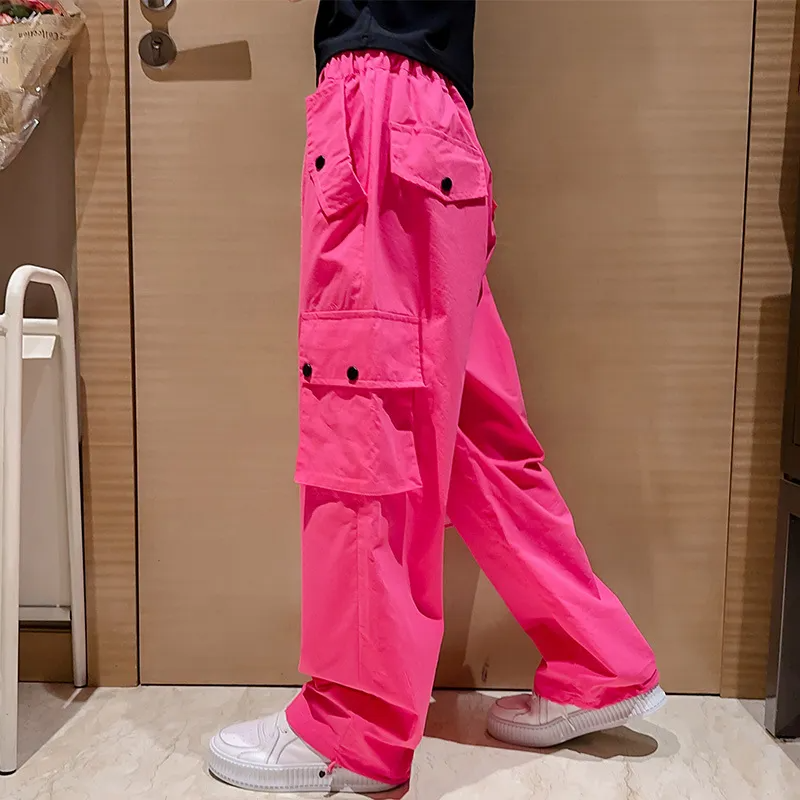 Kids Teen Girl Casual Solid Color Multi-Pocket Cargo Pants