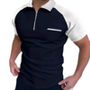 Men Fashion Colorblock Zip Lapel Striped Pocket Short Sleeve Loose Polo Shirt