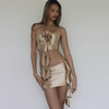 Women Fashion Sexy Satin Tube Top Flower Ribbon Tight Skirt Nightclub Set