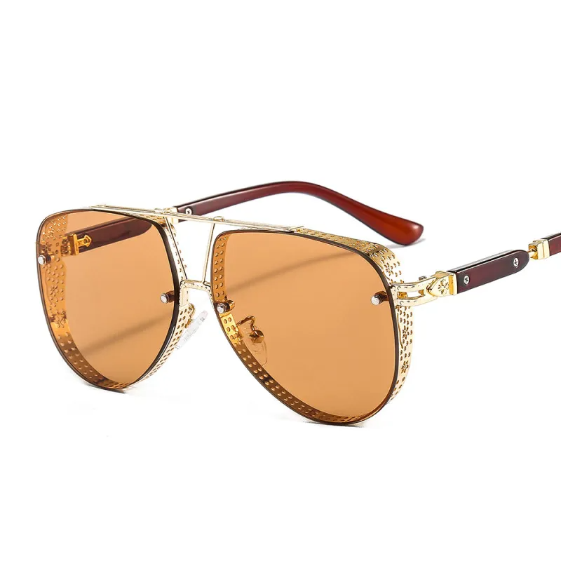 Men Fashion Metal Mesh Oval Frame Sunglasses