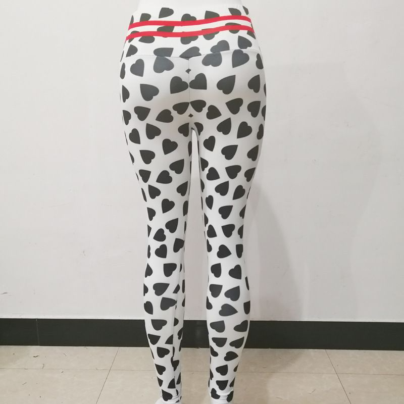 Black Heart-Shaped Print Hip-Lifting Sports High-Waisted Leggings Pants