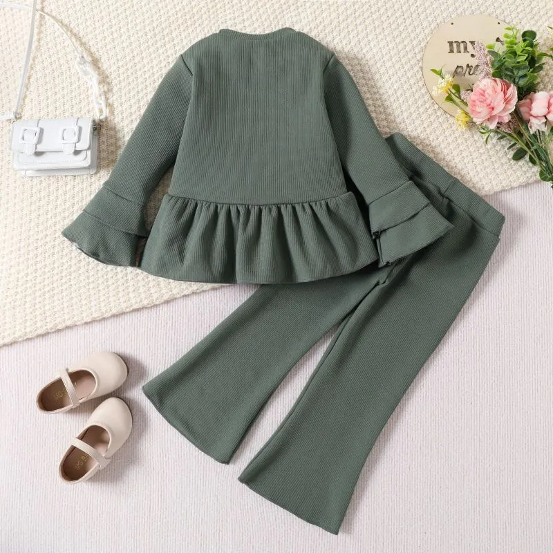 (Buy 1 Get 2) Kid Girl Casual Solid Color Long Sleeve Bow Set