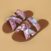 Women Fashion Casual Plus Size Graffiti Printed Cross Belt Round Toe Flat PU Slippers