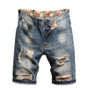 Men Summer Fashion Casual Color Matching Raw Hem Ripped Denim