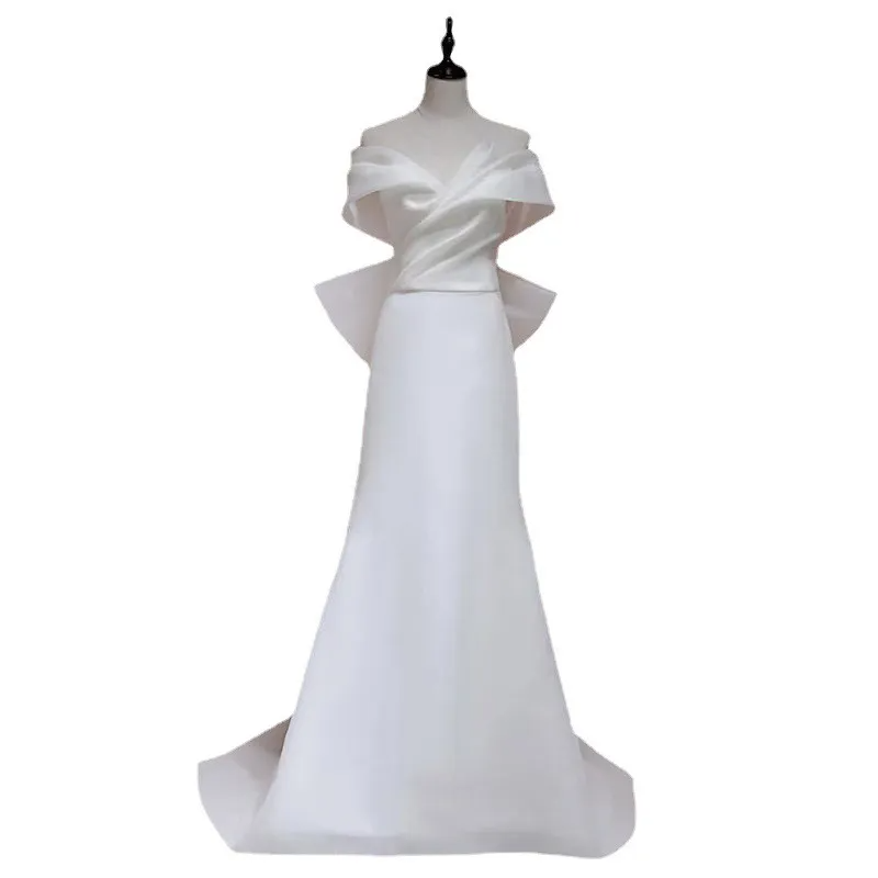 Women Banquet Temperament Satin White Wedding Mermaid Dress