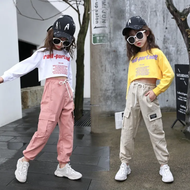 Kids Teen Girl Casual Solid Color Multi-Pocket Cargo Pants