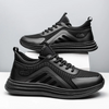 Men Leisure Sports Versatile Round-Toe Flat PU Lace-Up Low Top Thick-Soled Sneakers