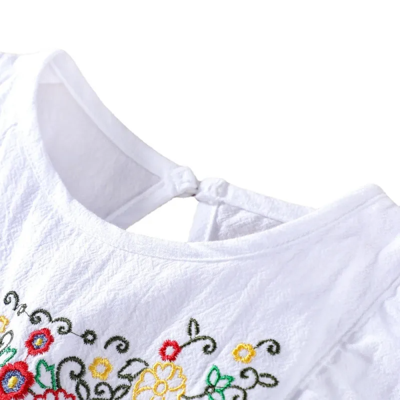 Baby Girls Cute Solid Color Sleeveles Cotton Embroidered Flowers Dresses