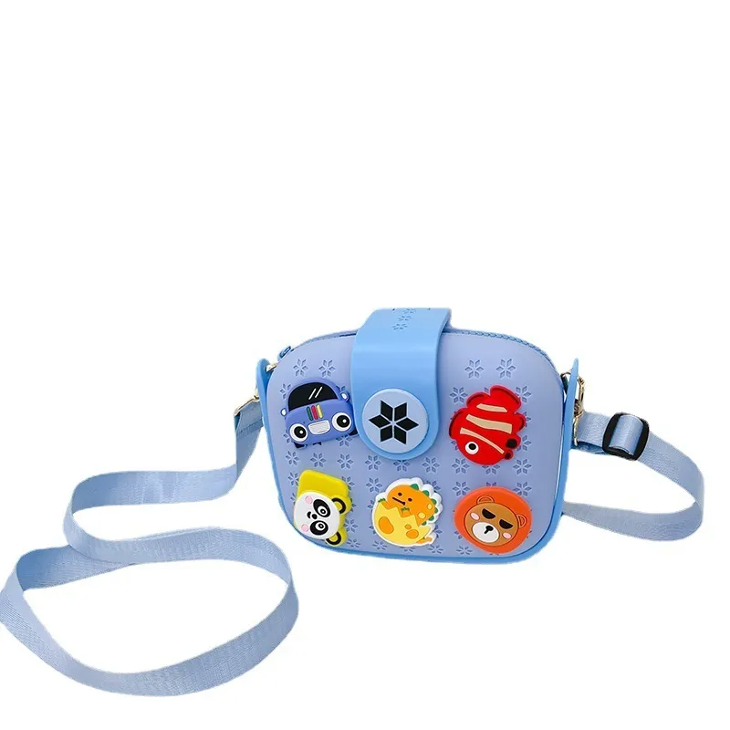 Kids Girls Fashion Sweet Candy Color Cartoon Bunny Fish Duck Dinosaur Flower Silicone Mini Square Handle Crossbody Bag