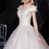 Women Elegant V Neck Ruffled Wedding Gown