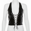 Women'S Sexy Hollow Halter Neck Bandage PU Cropped Top