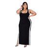 Women Casual Summer Plus Size Color Contrast Side-Slit Stripe Maxi Dress