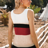 Women Casual Color Blocking Stripe V-Neck Sleeveless Knitted Tanks