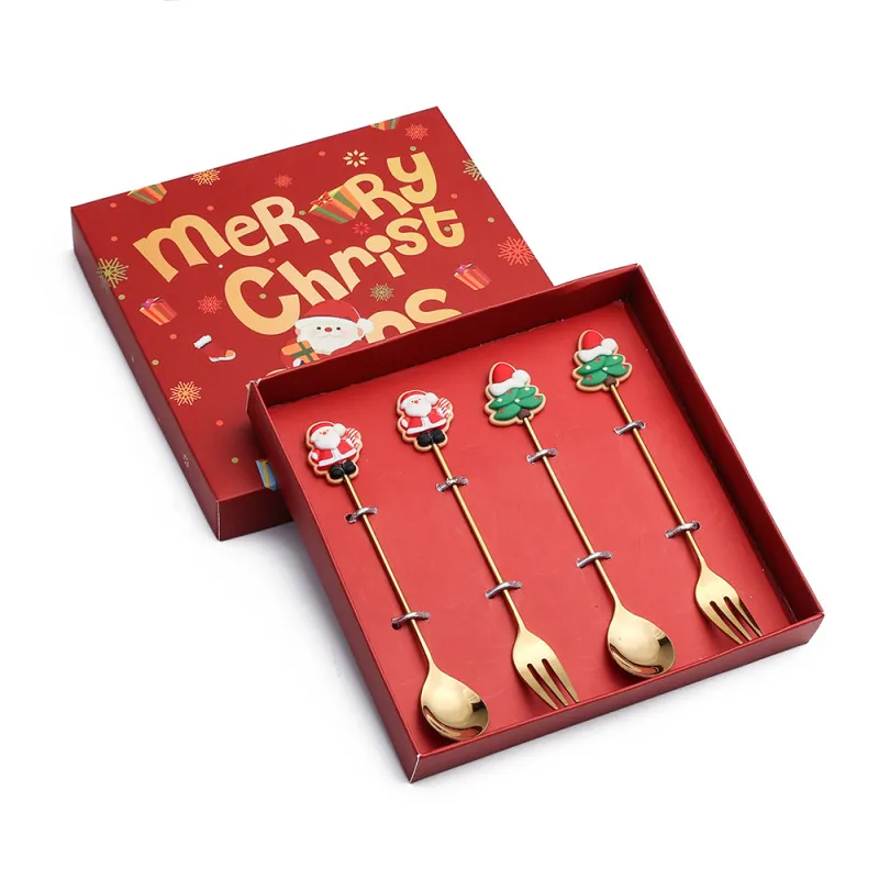 (Buy 1 Get 1) Christmas Cartoon Creative Metal Elk Santa Knife And Fork Set Tableware