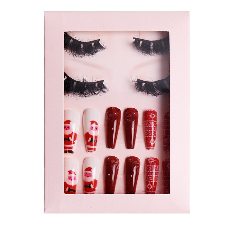 Women Fashion Thick Mink False Eyelashes Santa Claus False Nail Set