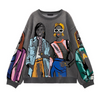 Autumn Winter Women Fleece-Lined Round Neck Loose Graphic Printed Sweatshirt