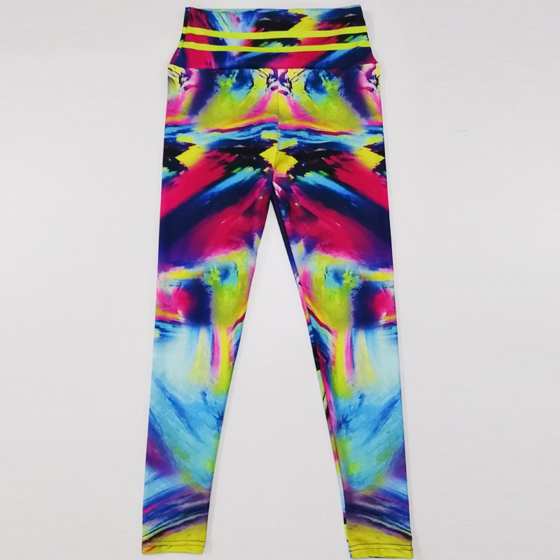 Abstract Rainbow Print Slim Fit High-Waisted Sports Leggings Pants