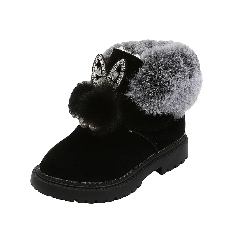 Kids Girls Winter Fashion Casual Round-Toe Thick-Soled Plus Velvet Snow Ankle Boots