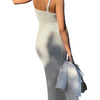 Women Fashion Sexy Knitted Solid Color U-Neck Slip Midi Dress