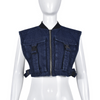 Women Fashion Street Style Sleeveless Belted Denim Camouflage Blouse