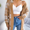 Women Fashion Plaid Strap Lantern Sleeve Casual Cardigan Sweater Coat