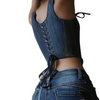 Women Fashion Irregular Split Stitching Bandage Denim Crop Top