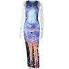 Women Fashion Sexy Printing Sleeveless Tight Long Dress