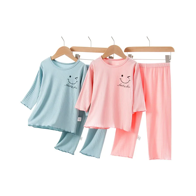 Kids Basic Round Neck Long Sleeve Breathable Loose Home Clothing