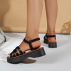 Women Fashion Casual Round Toe Flat Woven PU Roman Sandals